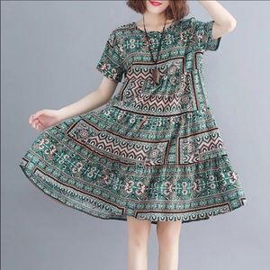 Boho Loose Short Sleeve O-Neck Dress
